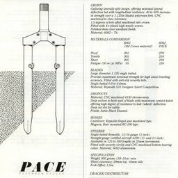 Pace RC-30 Forks Technical Data Sheet