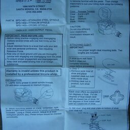 Onza H.O. Pedals Owners Instruction Sheet