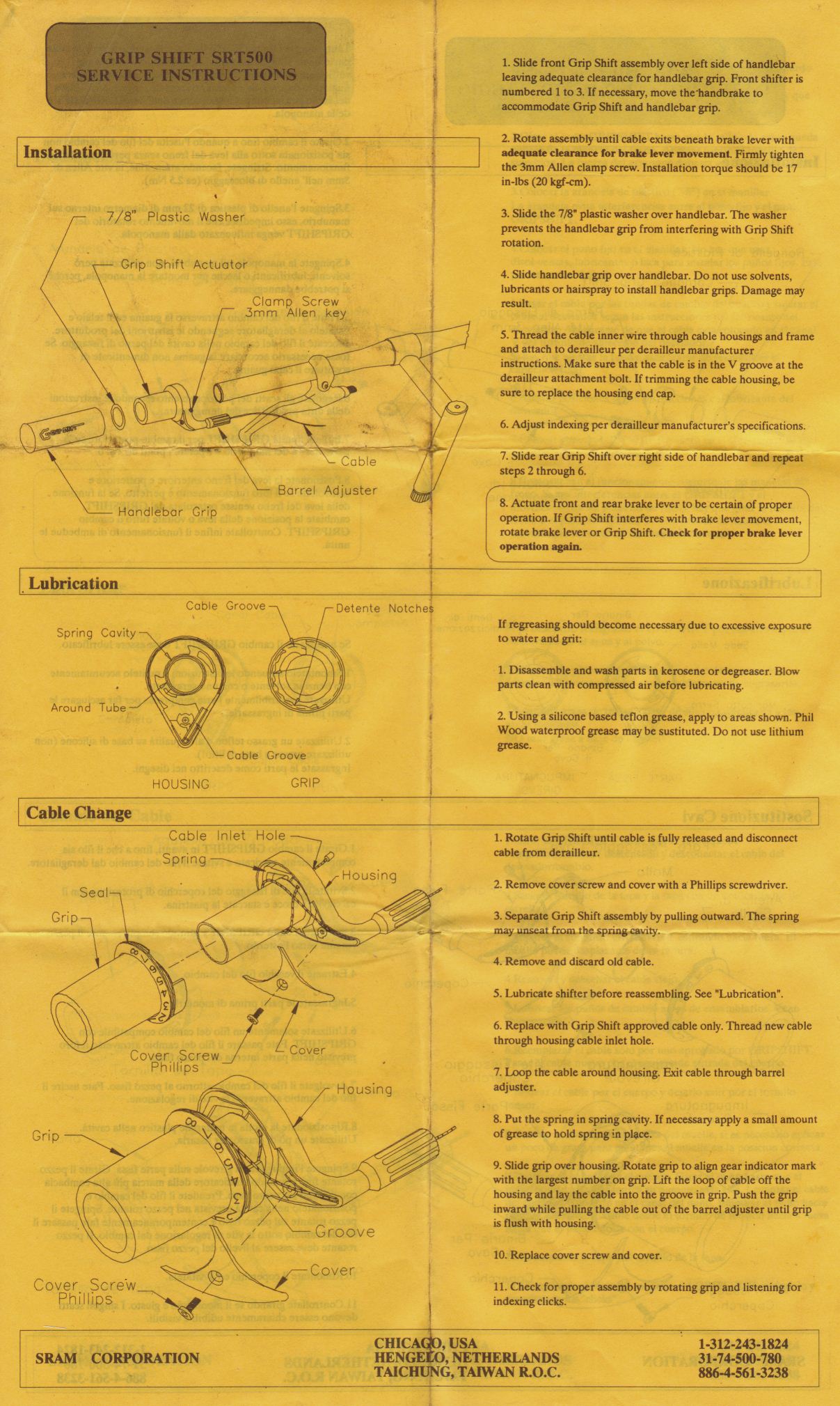 Grip Shift SRT500 Service Instructions