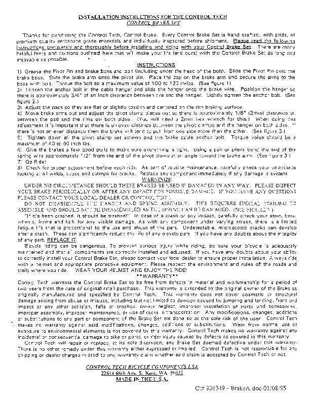 Control Tech Brake Instructions